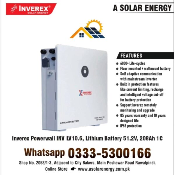 Inverex Powerwall INV LV10.6 51.2V 208Ah 1C Lithium battery (Copy)
